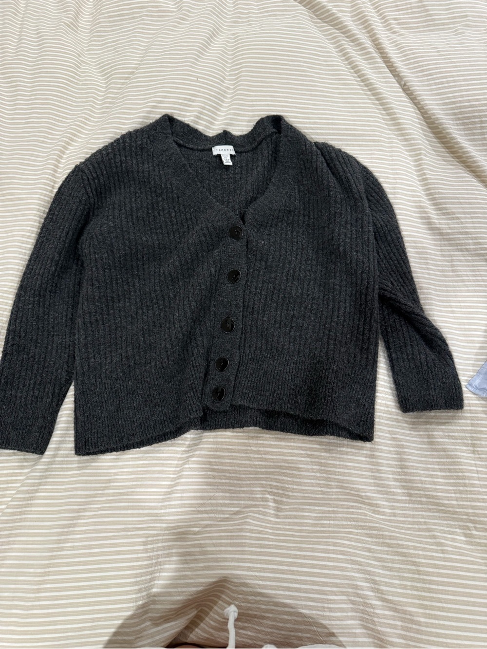 Topshop Black Ribbed V-Neck Button Cardigan